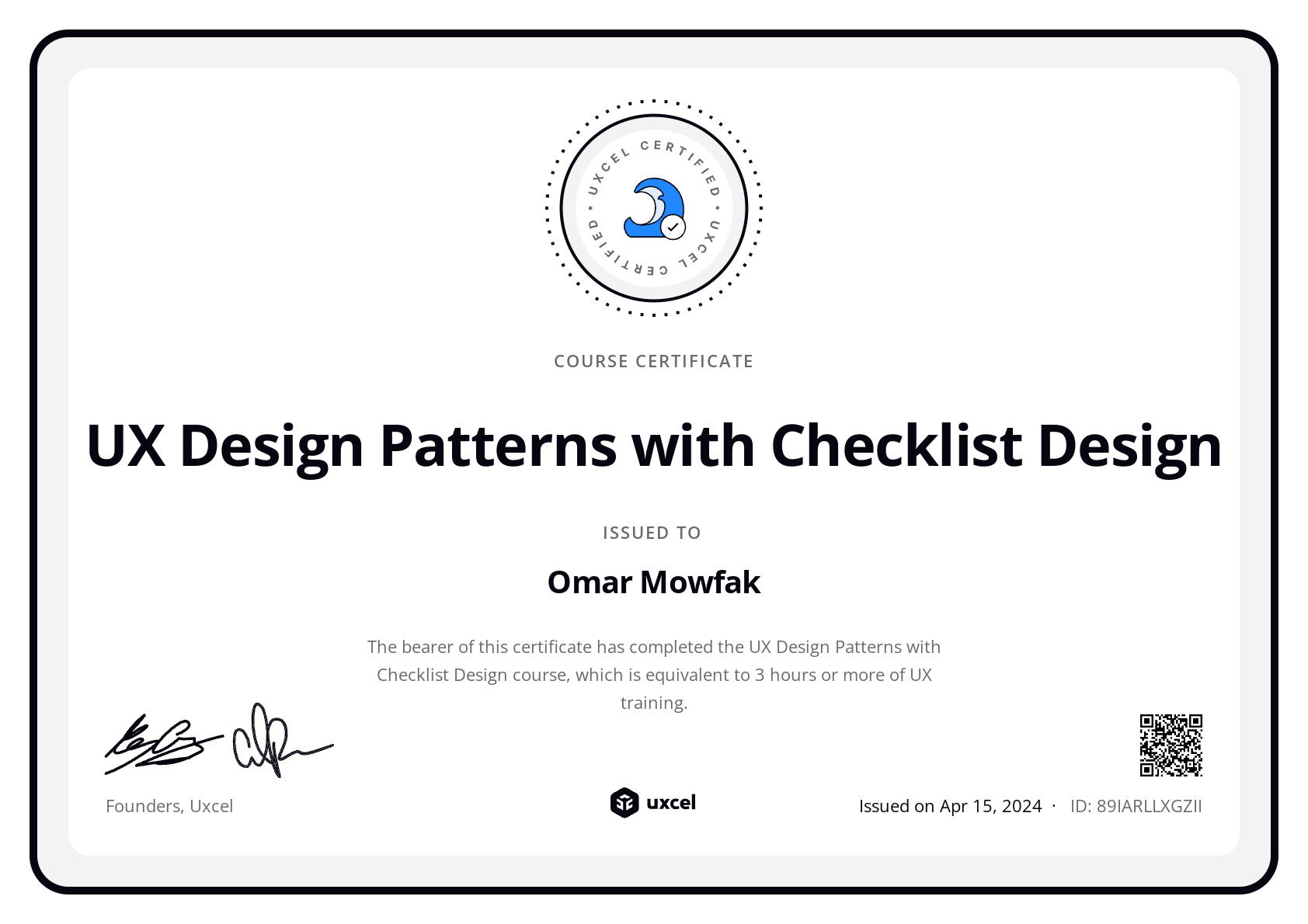 Omar Mowfak's certificate